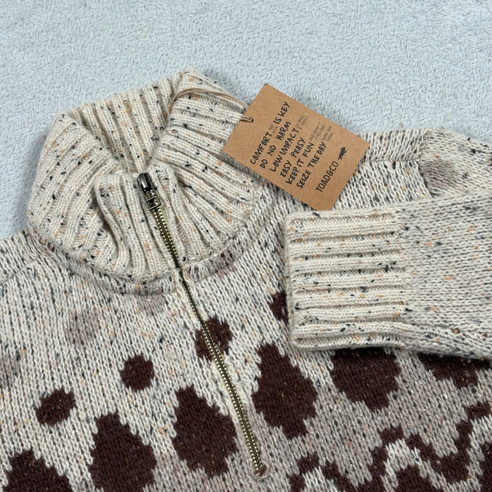 Toad&Co Wilde 1/4 Zip Sweater Womens Dark Roast Fair Isle Lambswool Small NEW